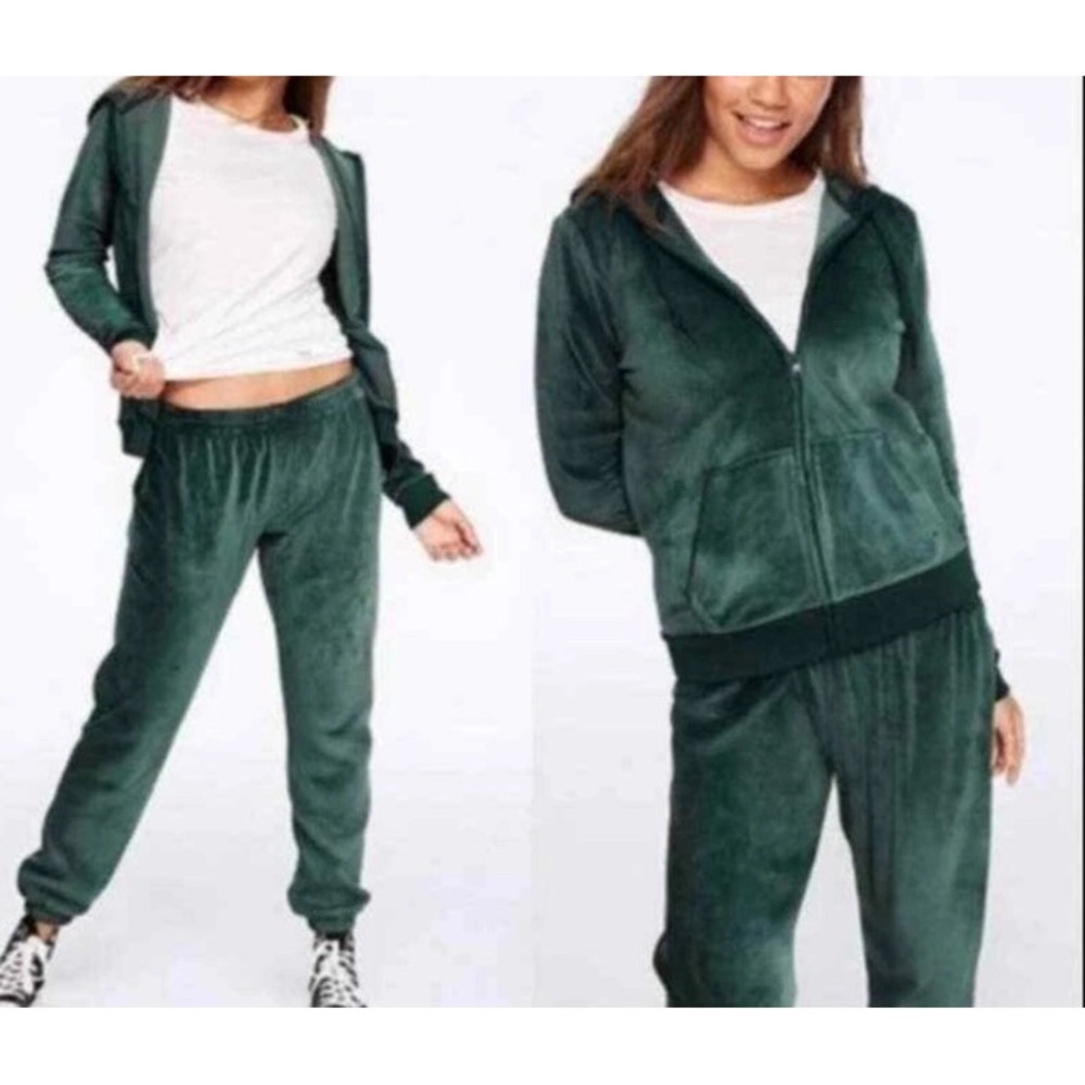 Victoria's Secret PINK Green‎ Velour Matching Track Suit Set XS/S